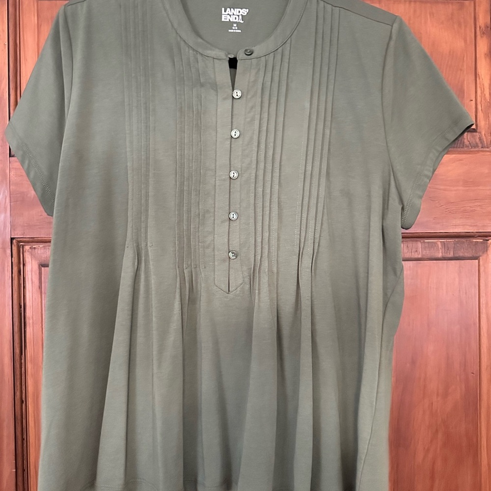 NWT Lands' End  Green Pleated Top